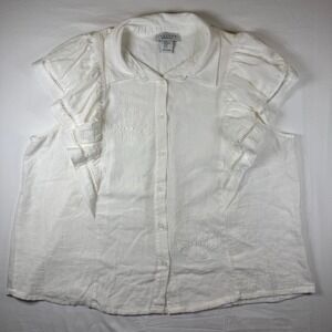 Calypso St. Barth XL Linen Embroidered Ruffle Sleeve Button Front Top Blouse